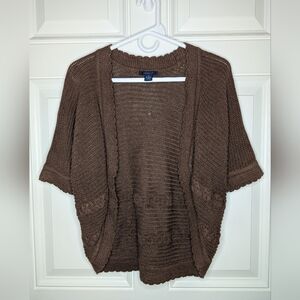 Westbound Women's Size S Boho Brown Knit Sweater Wrap Short Sleeve Cotton Blend